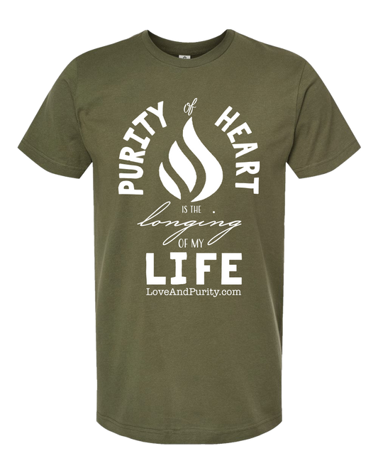 Green t-shirt with white text and design on a white background